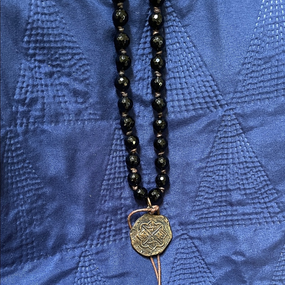 Black Onyx Beaded Necklace with Pendant